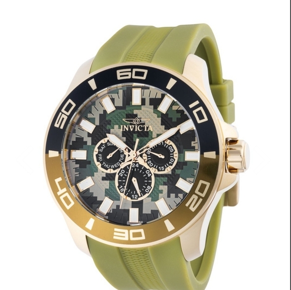 NIB Invicta Pro Diver Impact Men's Watch 50mm Olive Green Camo Dial Gold Case - Picture 7 of 10